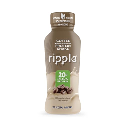 Ripple Vegan Protein Shake | Coffee | 20g Nutritious Plant Based Pea Protein | Shelf Stable | No GMOs, Soy, Nut, Gluten, Lactose (12 Fl Oz (Pack of 12), Coffee)