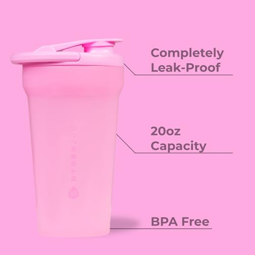 HydroJug 20 oz Noiseless Shaker Bottle – 100% Leakproof Shaker Cup for Protein Mixes, Pre-Workout & Supplement Shakes – Durable, Easy Clean Design, Bubblegum
