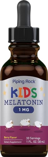 Piping Rock Kids Melatonin Liquid 1 fl oz | 1mg | Pack of 3 Bottles | Berry Flavor Drops | Non-GMO, Gluten Free Supplement