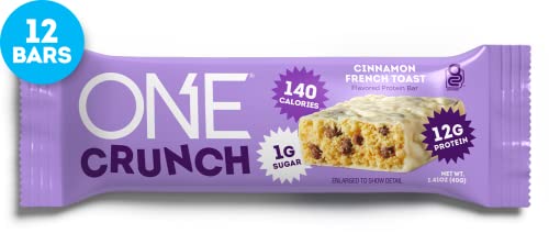 ONE Crunch Protein Bars, Cinnamon French Toast, Gluten Free Protein Bars with 12g Protein and 1g Sugar, Pantry Staples, 2.12 oz (12 Count)