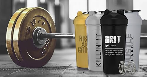[4 Pack] 28oz Protein Shaker Bottle with Motivational Quotes (Black, White, Silver, Gold) |Shaker Cup with 4x Wire Mixers | Shaker for Protein Mixes Pack is BPA Free, Leak Proof and Dishwasher Safe
