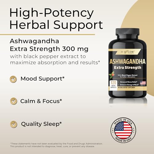 Ashwagandha Supplements - ashwagandha Powder Capsules Extra Strength with Black Pepper | Mood Support, Focus, Energy Support | Vegan Friendly, Non-GMO, Made in USA