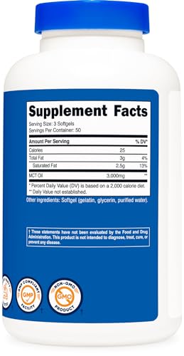 Nutricost MCT Oil Softgels 1000mg, 150 SFG (3,000mg Serv) - Great for Keto, Ketosis, and Ketogenic Diets