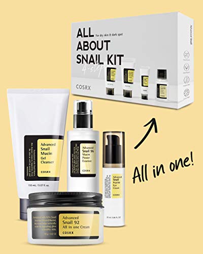 COSRX All About Snail Mucin Korean Skin Care Set, Mini Travel Essentials, Travel Size Gift Set with Snail Mucin Face Wash, Serum, Moisturizer & Eye Cream, Rejuvenating Kit