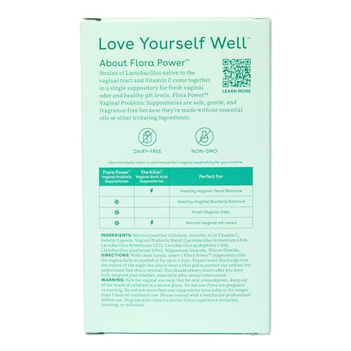 Love Wellness Vaginal Probiotic Suppositories, Flora Power | Fast-Acting Probiotic Strains & Vitamin C for Feminine Health | Supports pH Balance & Fresh Odor | Dairy-Free, Fragrance-Free & Non-GMO