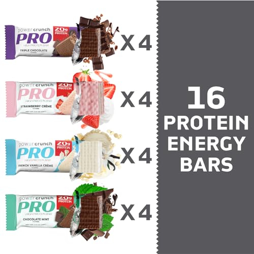 Power Crunch PRO Protein Wafer Bars, Variety Pack, in 4 Flavors 2.0 Ounce Bars (16 Count). High Protein