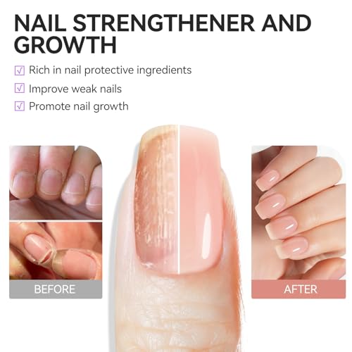 Gelike EC Nail Strengthener for Woman: Nude Blush 6 in 1 Natural Nail Hardener Extra Strong and Growth - Nail Polish Hardener for Weak and Damaged Nails