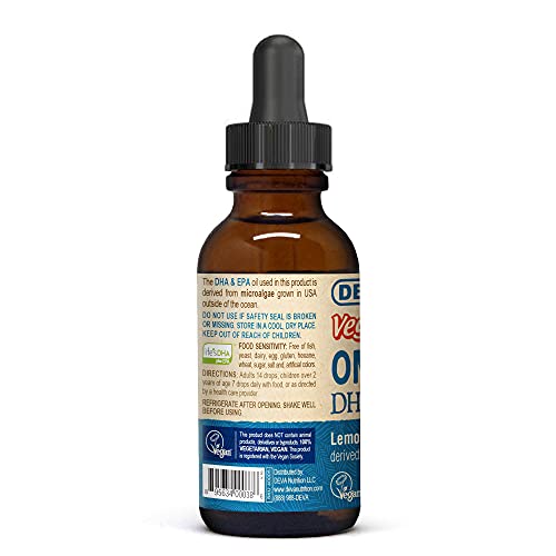 DEVA Vegan Omega-3 Liquid DHA - EPA, Non Fish from Algae, Lemon Flavor, 2 Ounce