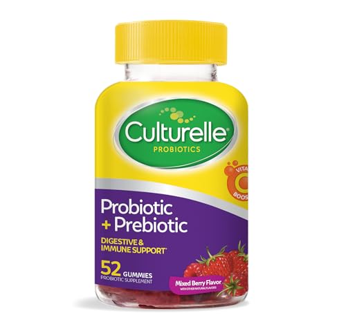 Culturelle Daily Probiotic Gummies for Women & Men, Berry Flavor, 52 Count, Naturally-Sourced Daily Probiotic + Prebiotic for Digestive Health, Non-GMO & Vegan