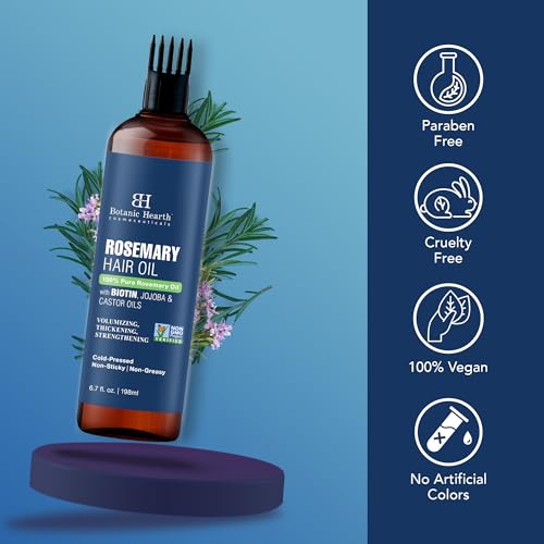 Botanic Hearth 100% Pure Rosemary Oil For Hair Growth (6.7 fl oz) Infused With Biotin, Jojoba & castor Oil | Hair strengthening Treatment | Nourishing & Volumizing | Non GMO Verified