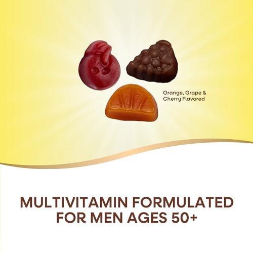 Nature’s Way Alive! Men’s 50+ Premium Gummy Multivitamin, Supports Healthy Heart, Brain & Muscle Function*, B-Vitamins, Vegetarian, Grape, Orange and Cherry Flavored, 75 Gummies (Packaging May Vary)