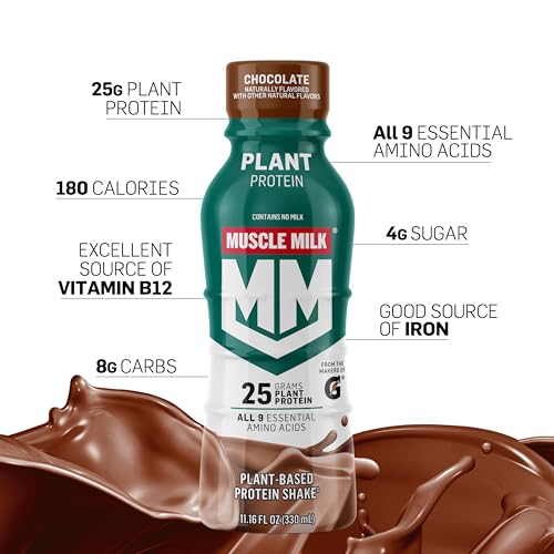 Muscle Milk Plant Based Protein Shake, Chocolate, 11.16 Fl Oz (Pack of 12)