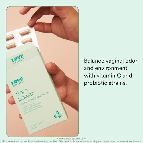 Love Wellness Vaginal Probiotic Suppositories, Flora Power | Fast-Acting Probiotic Strains & Vitamin C for Feminine Health | Supports pH Balance & Fresh Odor | Dairy-Free, Fragrance-Free & Non-GMO