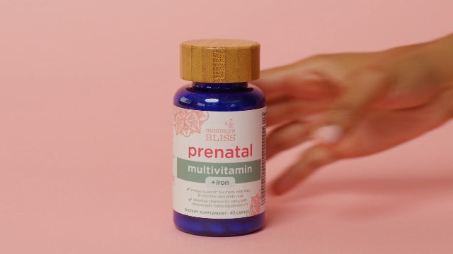 Mommy's Bliss Prenatal Multivitamin with Iron and Folic Acid, Supports Baby Development + Mom Immune System & Energy Levels w/ B Vitamins & Probiotics, Vegan & Gluten Free (45 Servings)