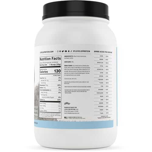 Levels Grass Fed Whey Protein Powder, No Artificials, 25G of Protein, Unflavored, 2LB