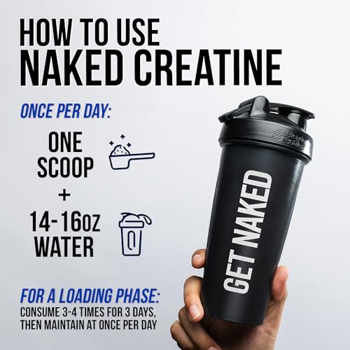 NAKED Creatine - Strawberry Flavored Creatine Monohydrate - Real Strawberry Powder, Nothing Artificial, Muscle Growth, Vegan, Non-GMO, Gluten Free, Soy Free - 45 Servings