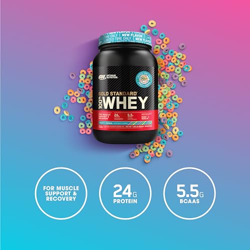 Optimum Nutrition New Flavor Gold Standard 100% Whey Protein Powder, Fruity Cereal, 1.98 Pound (Pack of 1) (Packaging May Vary)