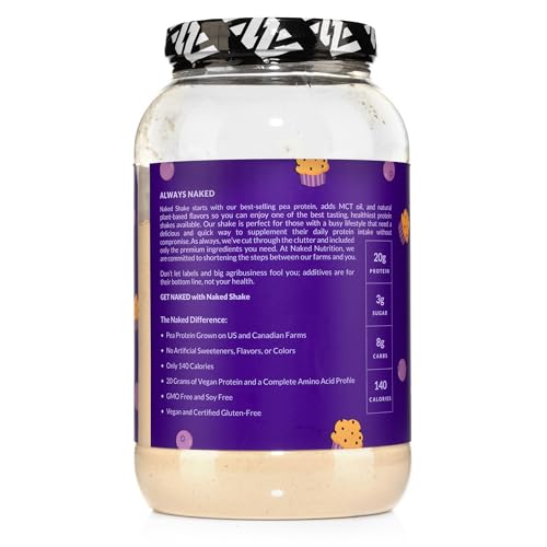 NAKED Shake - Blueberry Muffin Protein Powder - Flavored Plant Based Protein from US & Canadian Farms with MCT Oil, Gluten-Free, Soy-Free, No GMOs or Artificial Sweeteners - 30 Servings