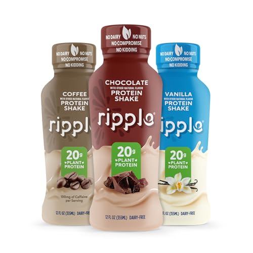 Ripple Vegan Protein Shake | Variety Pack | 20g Nutritious Plant Based Pea Protein | Shelf Stable | No GMOs, Soy, Nut, Gluten, Lactose | (12 Fl Oz (Pack of 12), Variety Pack)