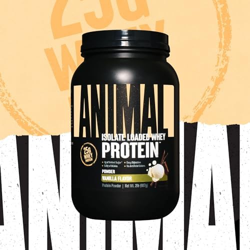 Animal Whey Isolate Protein Powder - Loaded for Pre & Post Workout Muscle Builder and Recovery with Digestive Enzymes for Men & Women - 25g Protein, Great Taste, Low Sugar - Vanilla 2 lbs