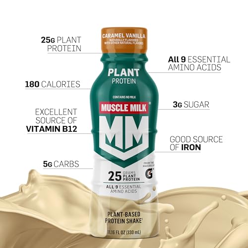 Muscle Milk Plant Based Protein Shake, Vanilla Caramel, 11.16 Fl Oz (Pack of 12)