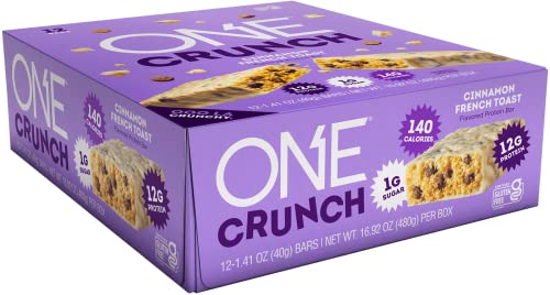 ONE Crunch Protein Bars, Cinnamon French Toast, Gluten Free Protein Bars with 12g Protein and 1g Sugar, Pantry Staples, 2.12 oz (12 Count)