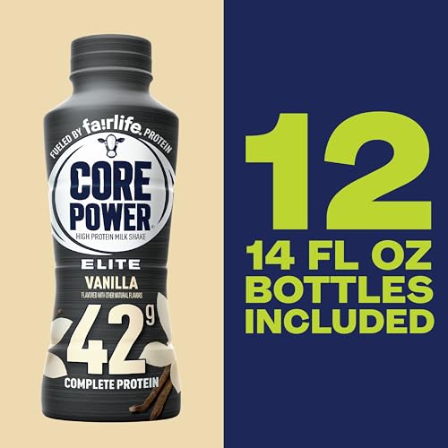 Core Power Fairlife Elite 42g High Protein Milk Shake Bottle, Ready To Drink for Workout Recovery, kosher, Liquid, Vanilla, 14 Fl Oz (Pack of 12)