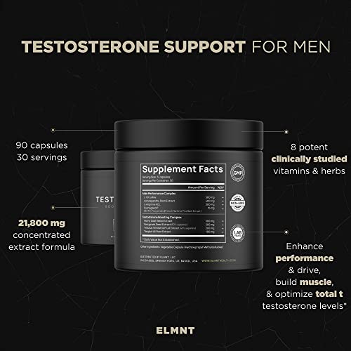 ELMNT - 21,800mg Testosterone Booster for Men 8X Strength w. Ashwagandha, Tongkat Ali, Pycnogenol, Tribulus - Total T Male Enhancing Test Libido Booster + Muscle Builder Growth Testosterone Supplement for Men