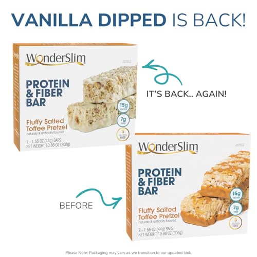 WonderSlim Protein & Fiber Bar, Salted Toffee Pretzel, 15g Protein, 7g Fiber, Gluten Free (7ct)