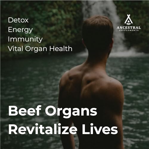 Ancestral Supplements Grass Fed Beef Organ Supplement, Supports Whole Body Wellness with Proprietary Blend of Liver, Heart, Kidney, Pancreas, Spleen, Freeze-Dried Beef, Non-GMO, 180 Capsules