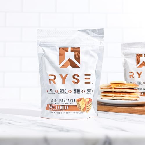 RYSE Loaded Protein Pancakes | Naturally Sweetened Protein Pancake Mix | Zero Added Sugars | 21g Protein & 3g Healthy MCTs | 6 Servings (Buttermilk)