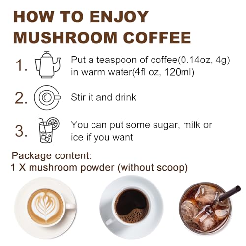 Mushroom Coffee for Smoothies/Latte, Mushroom Powder Blend (57 Servings) with Lions Mane, Reishi, Cordyceps, Turkey Tail, Chaga - Mushroom Supplement for Energy, Focus, Immune Support - 8 oz