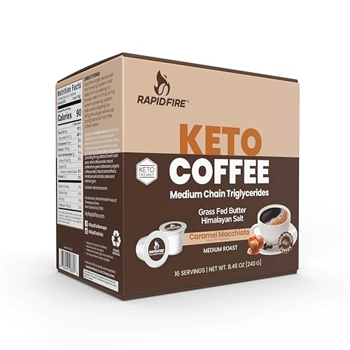 Rapidfire Caramel Macchiato Ketogenic High Performance Keto Coffee Pods, Supports Energy & Metabolism, Weight Management, Single Serve K Cup, Brown, 16 Count