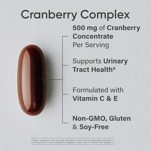 Sports Research Cranberry Fruit Complex Supplement - Softgels for Urinary Tract Health Support - Equal to 25,000mg of Cranberries, Made with Pacran & Vitamins C & E - Non-GMO & Gluten Free - 90 Count