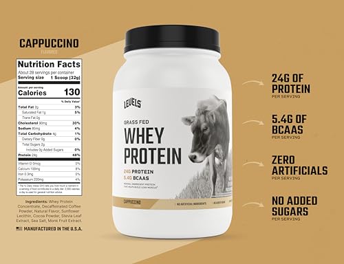 Levels Grass Fed Whey Protein Powder, No Artificials, 24G of Protein, Cappuccino, 2LB