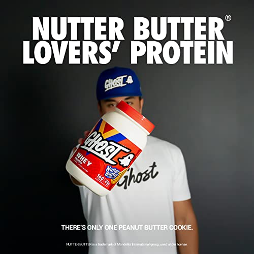 GHOST Whey Protein Powder, Nutter Butter - 2LB Tub, 26G of Protein - Peanut Butter Cookie Flavored Isolate, Concentrate & Hydrolyzed Whey Protein Blend