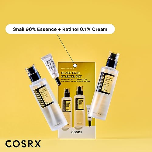 COSRX Glass Skin Starter Set, Advanced Snail 96% Mucin Power Essence (3.38 fl.oz*2) & Retinol 0.1% Cream Mini Sample (0.1 oz), Daily Hydrating & Firming Korean Skin Care Kit for Beginners, Gift Set