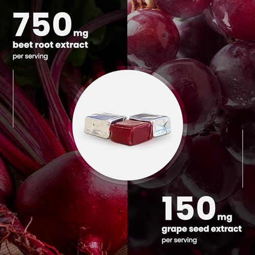 Beet Chews - Blood Pressure Support - Potent 750mg Beet Root Extract - Heart Chews - Blood Flow & Circulation Support Supplement - Super Reds Blend - Beet Root Gummies Alternative – 60 Soft Chews