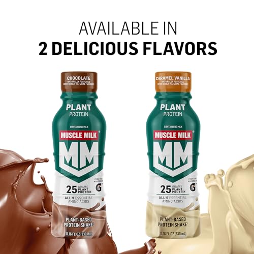 Muscle Milk Plant Based Protein Shake, Vanilla Caramel, 11.16 Fl Oz (Pack of 12)