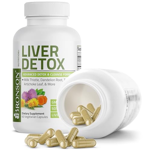 Bronson Liver Detox Advanced Detox & Cleansing Formula Supports Health Liver Function with Milk Thistle, Dandelion Root, Turmeric, Artichoke Leaf & More, Non-GMO, 60 Vegetarian Capsules