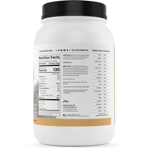 Levels Grass Fed Whey Protein Powder, No Artificials, 24G of Protein, Vanilla Cinnamon, 2LB