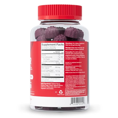 humanN SuperBeets Heart Gummies Advanced - 100mg of CoQ10 Plus Beetroot & Grape Seed Extract, 60 Count