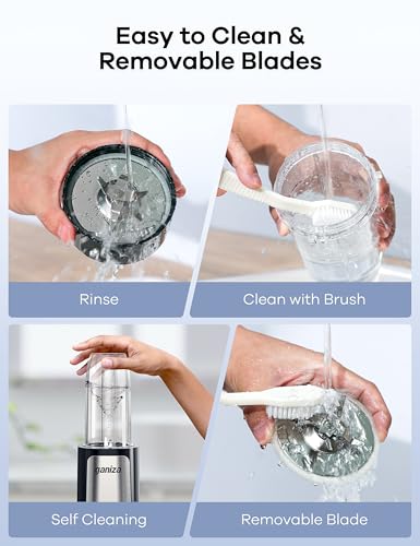 Ganiza Blender for Smoothies, 14Pcs Personal Blender for Shake and Smoothies for Kitchen with 3 Portable Blender Cups (1x24oz & 2X17oz), Single Serve Smoothie Maker, Nutritious Recipe Smoothie Blender