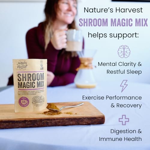 Nature's Harvest Mushroom Powder Turmeric Latte Mix - (35 Servings) - Shroom Magic 5 Mushroom Blends with Reishi, Chaga, Cordyceps, Lion's Mane and Turkey Tail - for Hot and Cold Drinks