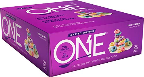 ONE Protein Bars, Fruity Cereal, Gluten Free Protein Bars with 20g Protein and 1g Sugar, Pantry Staples, 2.12 oz (12 Count)