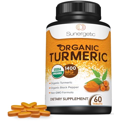 USDA Certified Organic Turmeric Supplement – Includes Organic Turmeric & Organic Black Pepper – 1,400mg of Turmeric per Serving - 60 Count (Pack of 1)