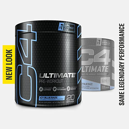 Cellucor C4 Ultimate Pre Workout Powder ICY Blue Razz - Sugar Free Preworkout Energy Supplement for Men & Women - 300mg Caffeine + 3.2g Beta Alanine + 2 Patented Creatines - 20 Servings