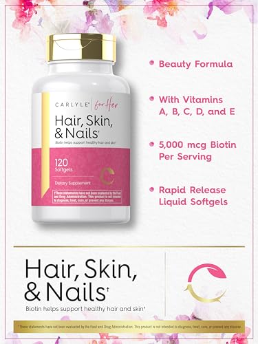 Carlyle Hair Skin and Nails Vitamin | 120 Softgels | Beauty Formula Supplement | with Biotin and Collagen | Non-GMO, Gluten Free