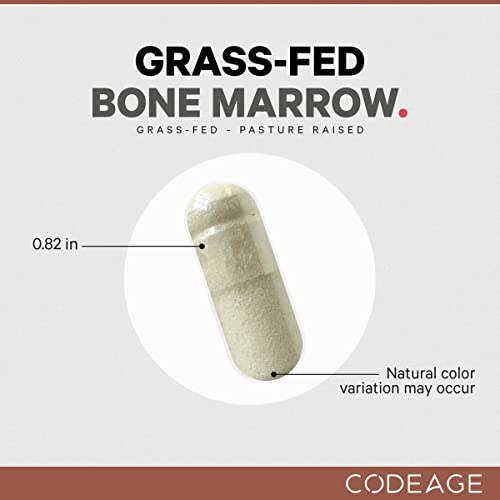 Codeage Grass Fed Bone Marrow Supplement - Freeze Dried, Non-Defatted, & Desiccated Beef Bone Marrow Pills - Raw Whole Bone Marrow, Bone Matrix, Cartilage - 3000mg per Serving - 180 Capsules