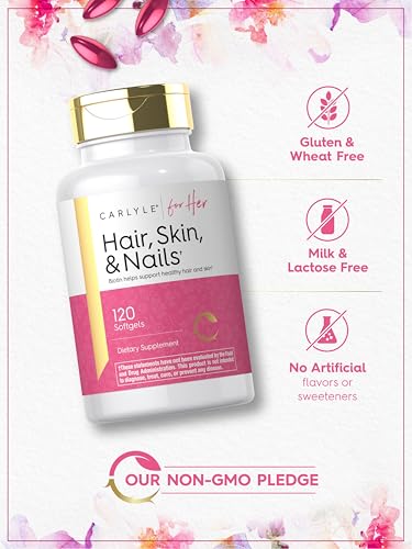 Carlyle Hair Skin and Nails Vitamin | 120 Softgels | Beauty Formula Supplement | with Biotin and Collagen | Non-GMO, Gluten Free